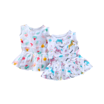 soft muslin button frock combo for baby girls