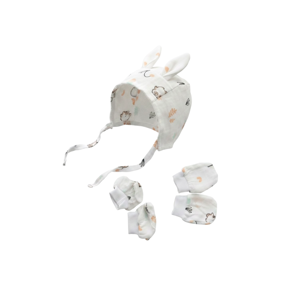 soft cotton cap mitten booty set