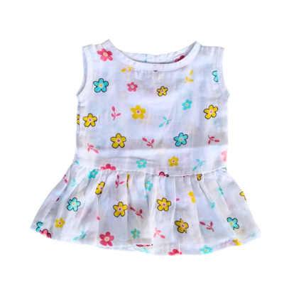 Muslin Frock Button – Flower Design Baby Wear
