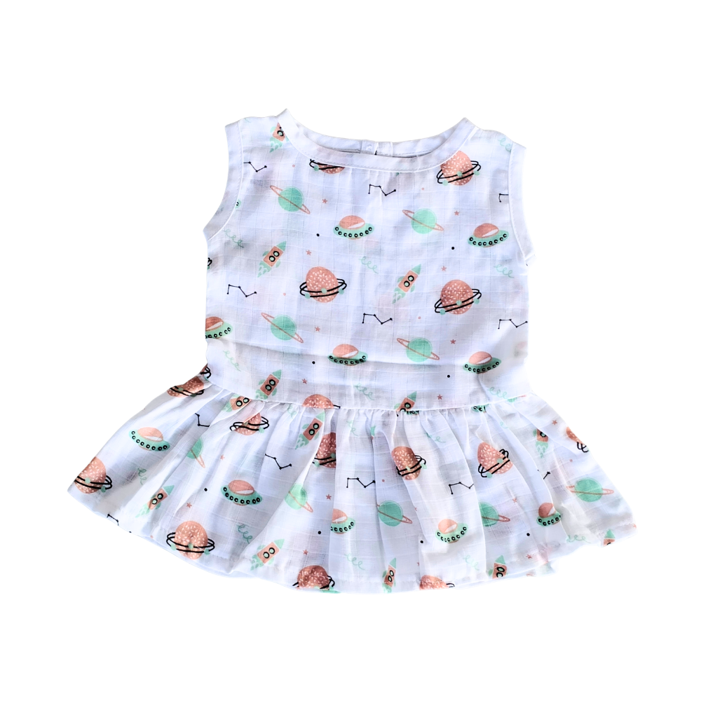 Muslin Frock Button – Saturn Planet Design Baby Wear