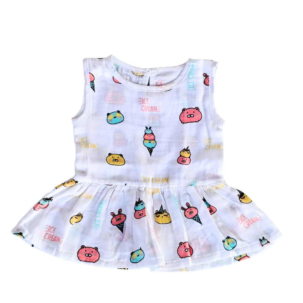 Muslin Frock Button – Ice Cream Design Baby Wear
