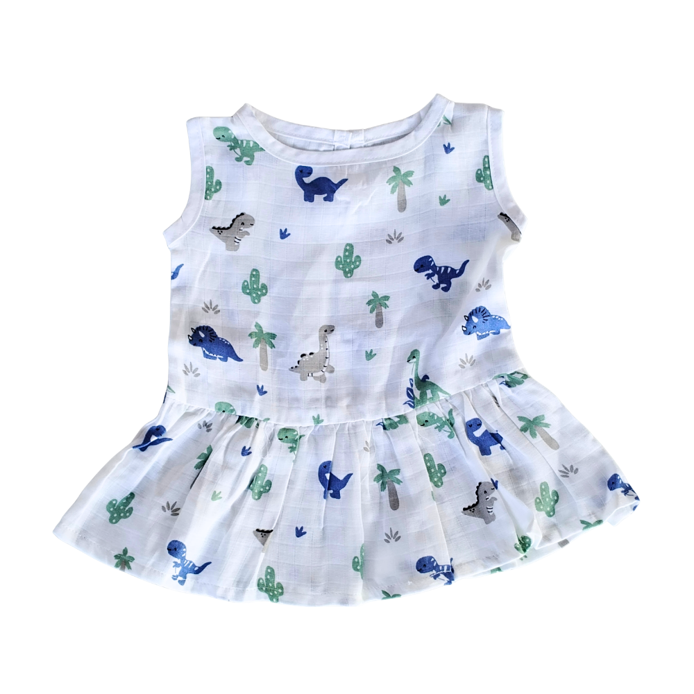 Muslin Frock Button – Dinosaur Design Baby Wear